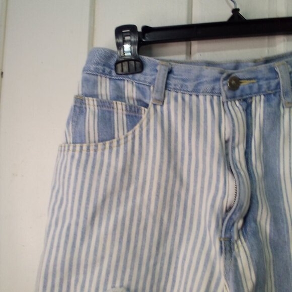 Zanadi Shorts Women 11 12 Denim Vintage High Rise Stripe Spellout Pocket Blue - Picture 3 of 16